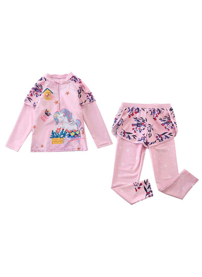 2-Piece Long Sleeve Swimsuit Girl Set Unicorn Sun Protection Swimsuit Girl Suitable For Middle-Aged And Young Children'S Swimsuit Girls - Image 1